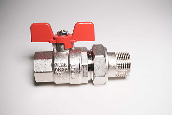 Кран шаровой ДУ20 РУ50 с "американкой" ВР/НР, бабочка STOUT